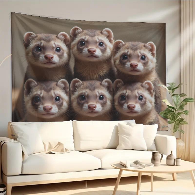 Interior Design Home Decor - Sevimli Gelincik Grubu Goblen Duvar Asılı