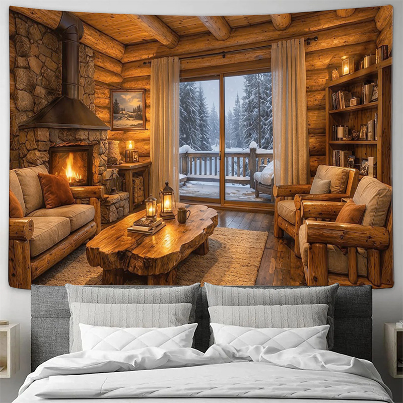 Interior Design Home Decor - Rahat Ahşap Kulübe Şöminesi İç Mekan